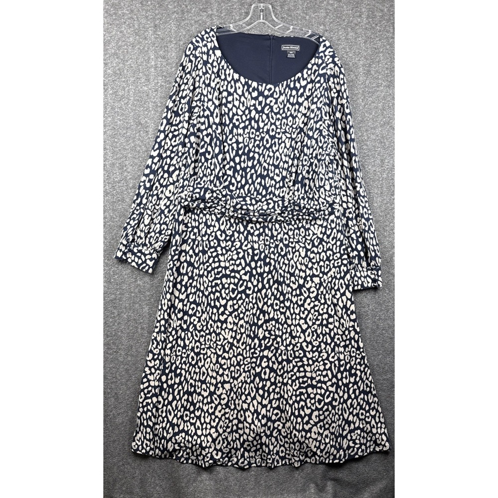 Jessica Howard Dress 22W Plus Blue‎ Grey Leopard Animal Print Midi Lined Cinched
